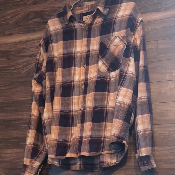 Woolrich Men’s XL Plaid Flannel Shirt 100% Cotton Brown Tan Blue - Picture 6 of 13